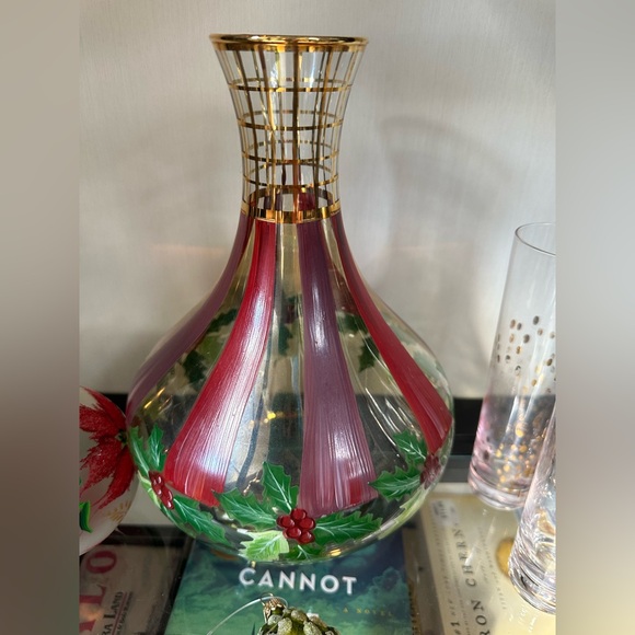 MacKenzie-Childs Other - MacKenzie-Childs Christmas Holly Decantor with gold accents 11”
